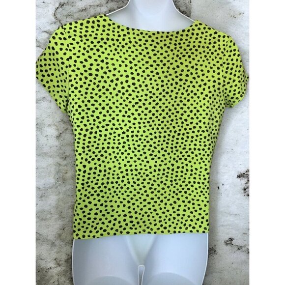 Ruby Rd Womens Petite Lime Green Leopard Print Short Sleeve Stretch Top NEW PXL - Picture 5 of 10